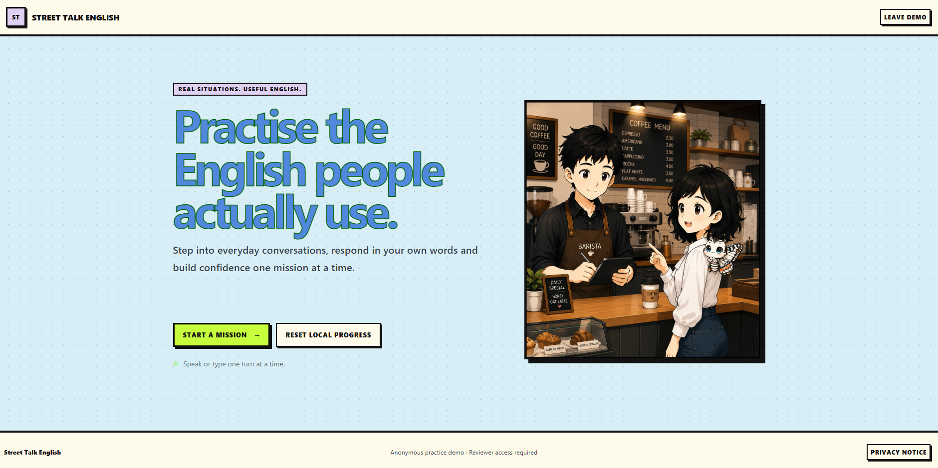 Street Talk English coffee-shop practice screen